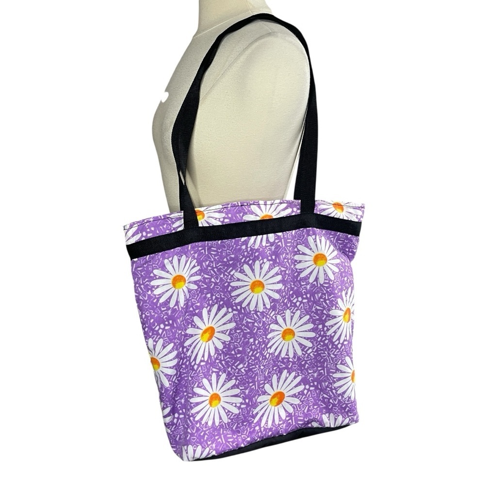 BLUE SKY Cottagecore‎ Boho Lavender Daisy Print Zip Closure Tote Bag - Picture 3 of 10